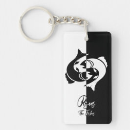 魚座〔占星術の〕十二宮図サイン、白黒キーチェーン キーホルダー