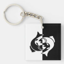 魚座〔占星術の〕十二宮図サイン、白黒キーチェーン