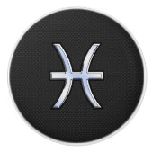 魚座〔占星術の〕十二宮図シルバーシンボルブラックスネークスキンスタイル セラミックノブ (正面)