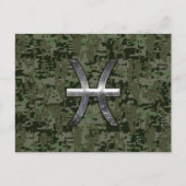魚座〔占星術の〕十二宮図シンボルウッドランドグリーンデジタル迷彩柄 ポストカード (正面)