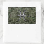 魚座〔占星術の〕十二宮図シンボルウッドランドグリーンデジタル迷彩柄 長方形シール (バッグ)