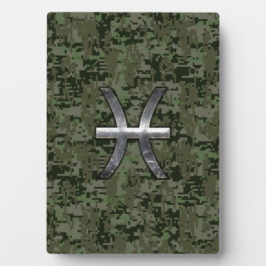 魚座〔占星術の〕十二宮図シンボルウッドランドデジタルカモフラージュ フォトプラーク (正面)