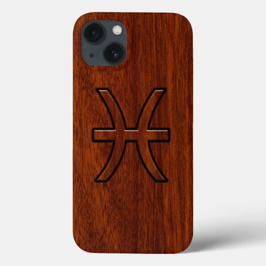 魚座〔占星術の〕十二宮図シンボルブラウンマホガニー木材スタイル Case-Mate iPhoneケース (裏面)