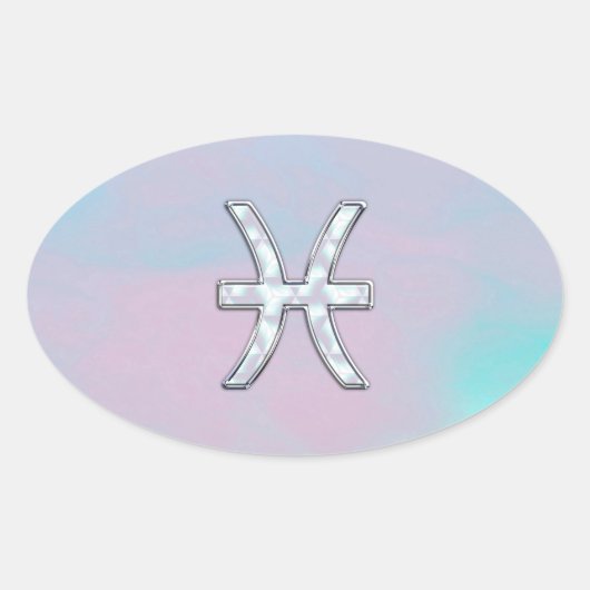 魚座〔占星術の〕十二宮図シンボルマザーオブパールデコール 楕円形シール (正面)
