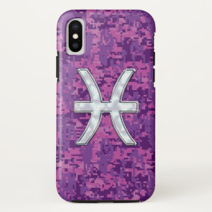 魚座〔占星術の〕十二宮図シンボル明るい赤紫色デジタルカモフラージュ iPhone XSケース