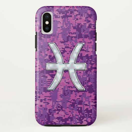 魚座〔占星術の〕十二宮図シンボル明るい赤紫色デジタルカモフラージュ Case-Mate iPhoneケース (裏面)
