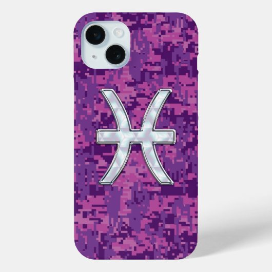 魚座〔占星術の〕十二宮図シンボル明るい赤紫色デジタルカモフラージュ Case-Mate iPhoneケース (裏面)