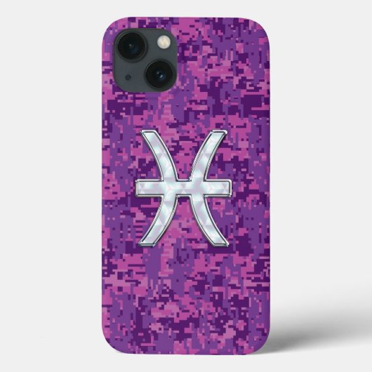 魚座〔占星術の〕十二宮図シンボル明るい赤紫色デジタルカモフラージュ Case-Mate iPhoneケース (裏面)