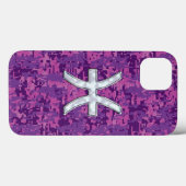 魚座〔占星術の〕十二宮図シンボル明るい赤紫色デジタルカモフラージュ Case-Mate iPhoneケース (裏面 (横))