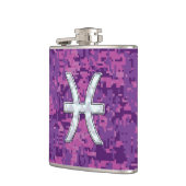 魚座〔占星術の〕十二宮図シンボル明るい赤紫色ピンクデジタル迷彩柄 フラスク (左)