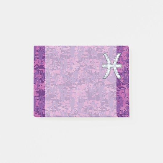 魚座〔占星術の〕十二宮図シンボル明るい赤紫色ピンクデジタル迷彩柄 ポストイット (正面)