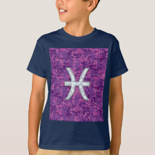 魚座〔占星術の〕十二宮図シンボル明るい赤紫色ピンクデジタル迷彩柄 Tシャツ