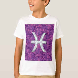 魚座〔占星術の〕十二宮図シンボル明るい赤紫色ピンクデジタル迷彩柄 Tシャツ