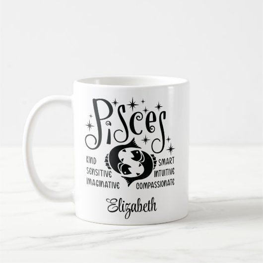 魚座〔占星術の〕十二宮図占星術名前をカスタムする コーヒーマグカップ (左)