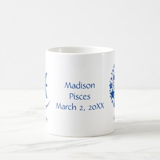 魚座〔占星術の〕十二宮図占星術誕生日ギフトブルーホワイト コーヒーマグカップ (中央)