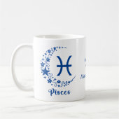 魚座〔占星術の〕十二宮図占星術誕生日ギフトブルーホワイト コーヒーマグカップ (左)