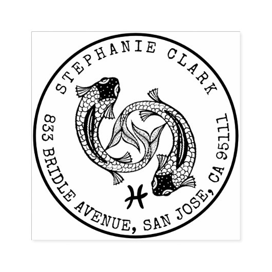 魚座〔占星術の〕十二宮図手描き魚 |差出人住所 ラバースタンプ (インプリント)