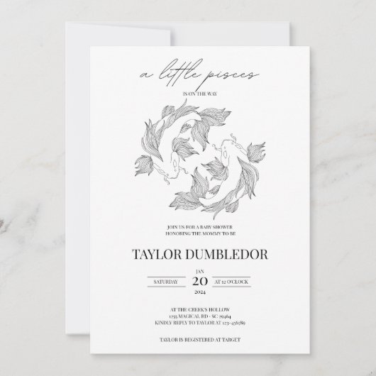 魚座〔占星術の〕十二宮図星サイン星占い赤ちゃんシャワー 招待状 (正面)