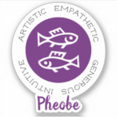 魚座〔占星術の〕十二宮図星徴候パープルステッカー シール (正面)