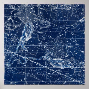 魚座〔占星術の〕十二宮図標識ヴィンテージイラストレーション ポスター