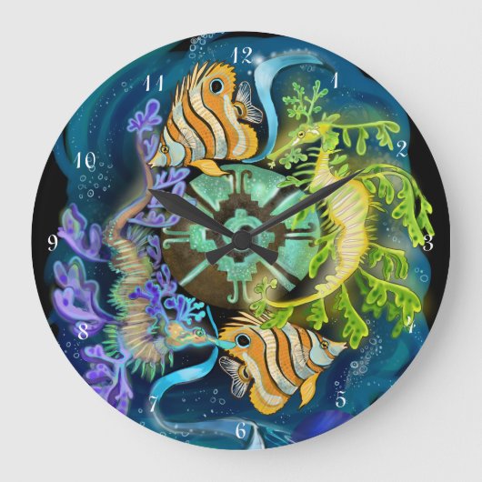 魚座〔占星術の〕十二宮図標識 ラージ壁時計 (正面)