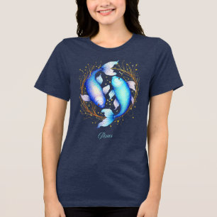 魚座〔占星術の〕十二宮図標識、2つの優雅なコイ魚 トライブレンドTシャツ