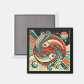 魚座〔占星術の〕十二宮図磁石レトロデザイン マグネット (正面/裏面)