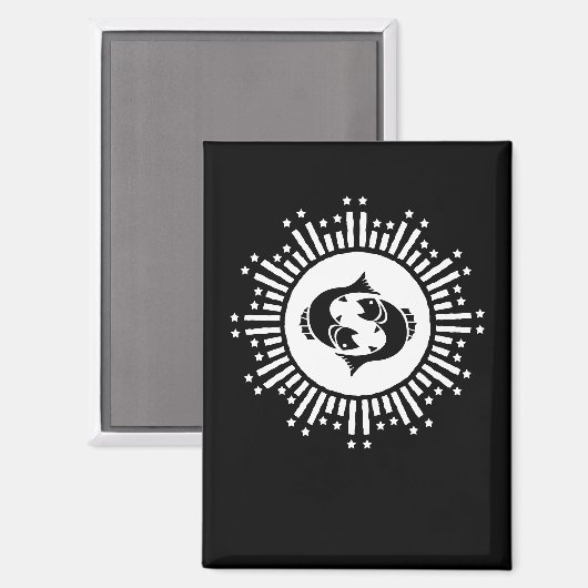 魚座〔占星術の〕十二宮図記号と天空スターバスト マグネット (正面/裏面)