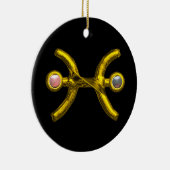 魚座〔占星術の〕十二宮図誕生日ジュエルピンクホワイトパール金ゴールド セラミックオーナメント (右)