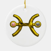 魚座〔占星術の〕十二宮図誕生日ジュエルピンクホワイトパール金ゴールド セラミックオーナメント (裏面)