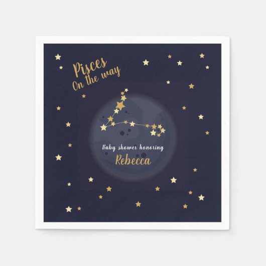 魚座〔占星術の〕十二宮図赤ちゃんシャワー スタンダードカクテルナプキン (正面)