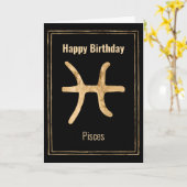 魚座〔占星術の〕十二宮図金ゴールドハッピーバースデー カード (黄色い花)