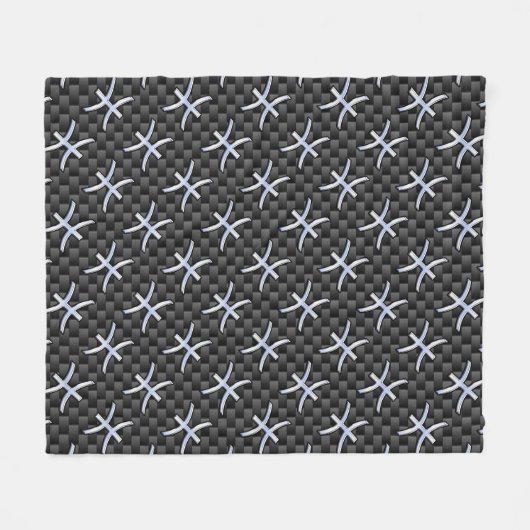 魚座〔占星術の〕十二宮図銀シンボル炭素繊維スタイル フリースブランケット (正面(横))