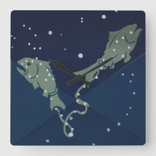 魚座 星図 ヴィンテージ 占星術 スクエア壁時計 (正面)