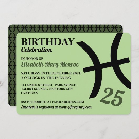 魚座、魚、〔占星術の〕十二宮図星印、誕生日 招待状 (正面/裏面)