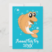 魚揚げシーフード煮パーティーとオレンジ黄色の魚 招待状 (正面)