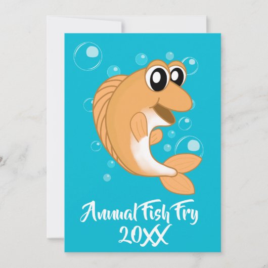 魚揚げシーフード煮パーティーとオレンジ黄色の魚 招待状 (正面)