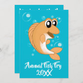 魚揚げシーフード煮パーティーとオレンジ黄色の魚 招待状 (正面/裏面)