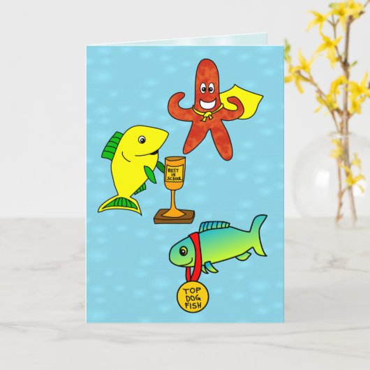 魚最高のの魚おもしろい子供の誕生日カード カード (黄色い花)