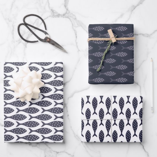 魚柄青白包み紙シート ラッピングペーパーシート (正面)