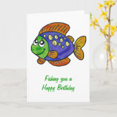 魚気のあるそぶりをした誕生日 カード (黄色い花)