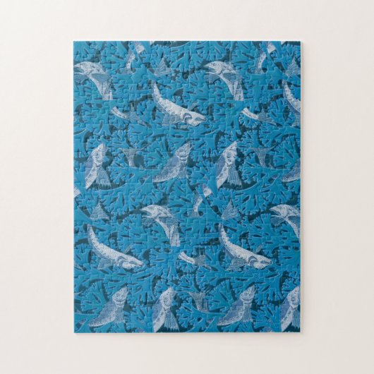 魚水泳海藻コーラルブルーヴィンテージクラシック ジグソーパズル (縦)