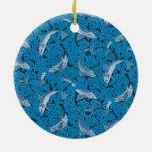 魚水泳海藻コーラルブルーヴィンテージクラシック セラミックオーナメント (裏面)