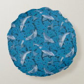 魚水泳海藻コーラルブルーヴィンテージクラシック ラウンドクッション (裏面)