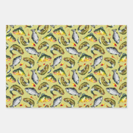 魚浮きフックアングラー水彩魚釣りテーマ ラッピングペーパーシート