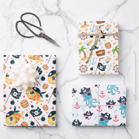 魚海賊包み包み紙 ラッピングペーパーシート (正面)