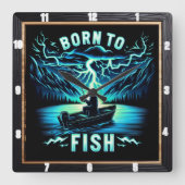 魚生まれのファンタジー魚釣りの旅 スクエア壁時計 (正面)