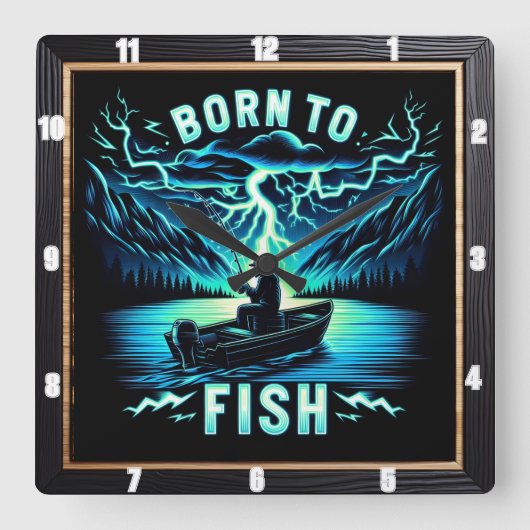 魚生まれのファンタジー魚釣りの旅 スクエア壁時計 (正面)