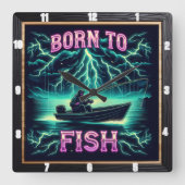 魚生まれを釣るはっきりした スクエア壁時計 (正面)