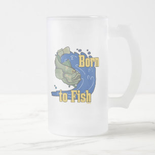 魚生まれ魚釣りTシャツ フロストグラスビールジョッキ